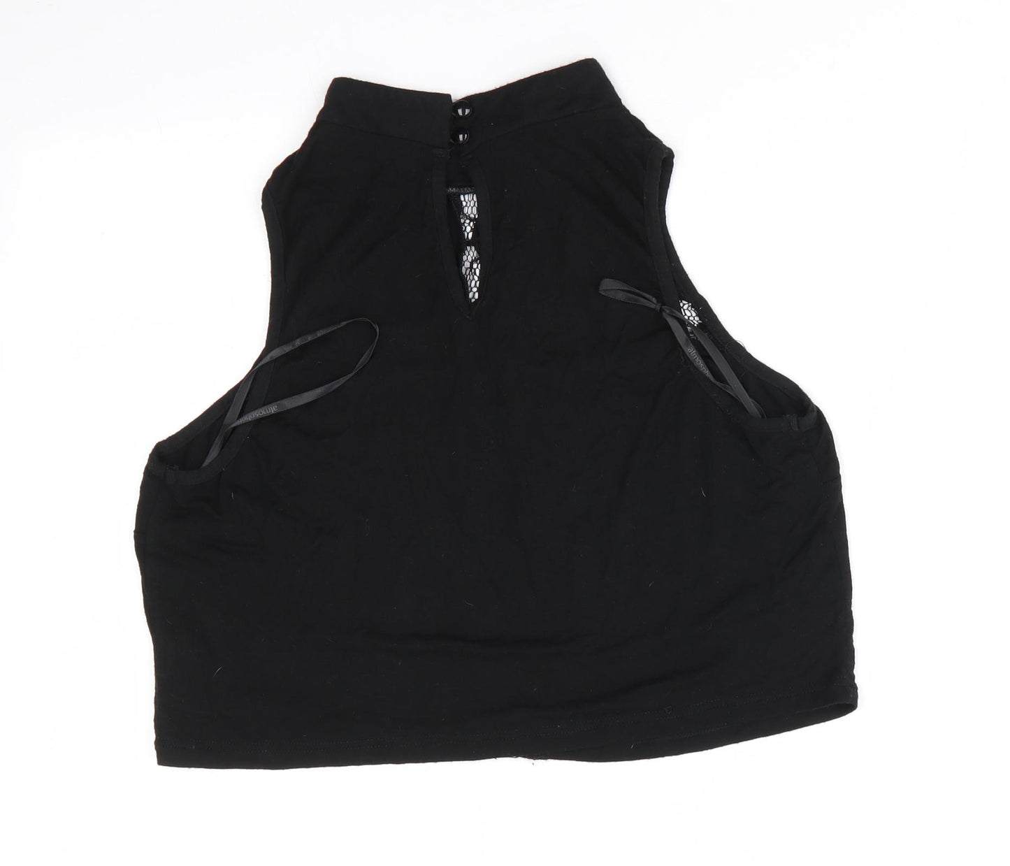Atmosphere Womens Black  Viscose Basic T-Shirt Size 16 High Neck - Lace inset to front