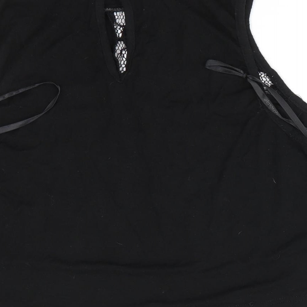 Atmosphere Womens Black  Viscose Basic T-Shirt Size 16 High Neck - Lace inset to front