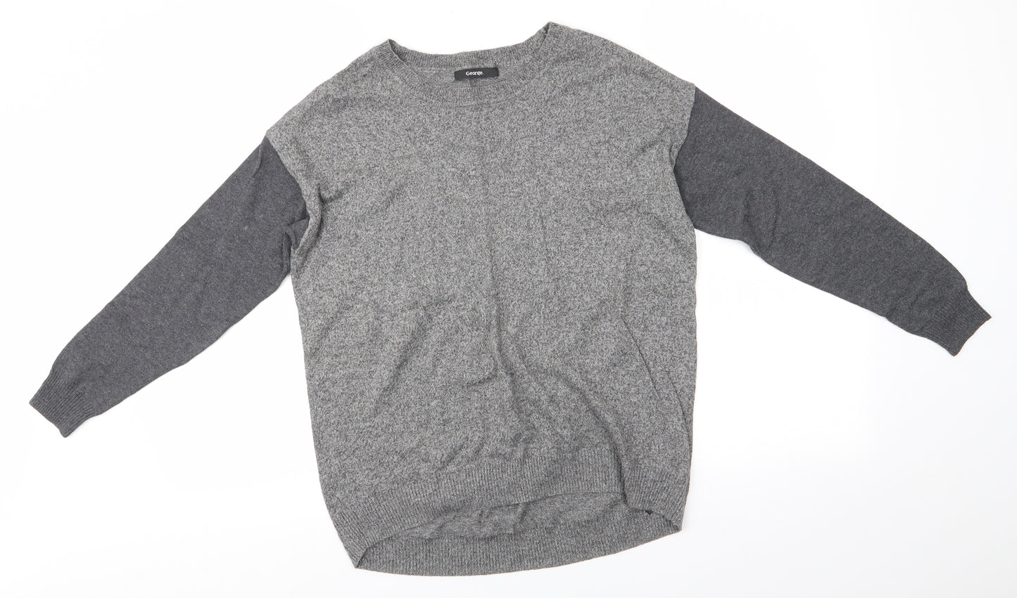 George Womens Grey Round Neck  Cotton Pullover Jumper Size 8   - Colourblock Greys