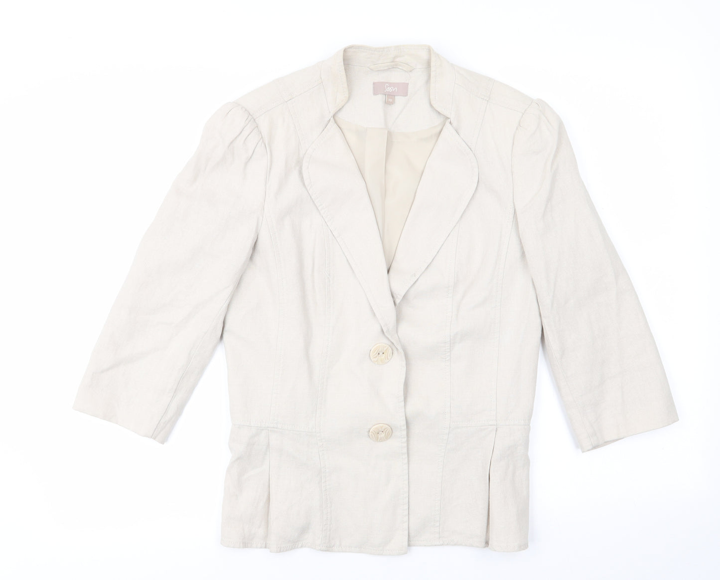 Soon Womens Beige   Jacket  Size 10   - Line Look Jacket Mandarin Style Collar ¾ Sleeves