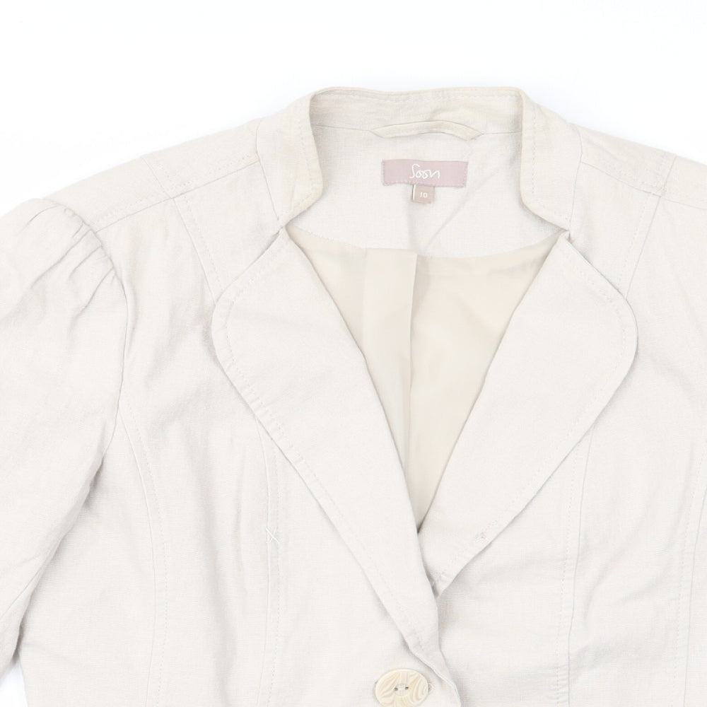 Soon Womens Beige   Jacket  Size 10   - Line Look Jacket Mandarin Style Collar ¾ Sleeves