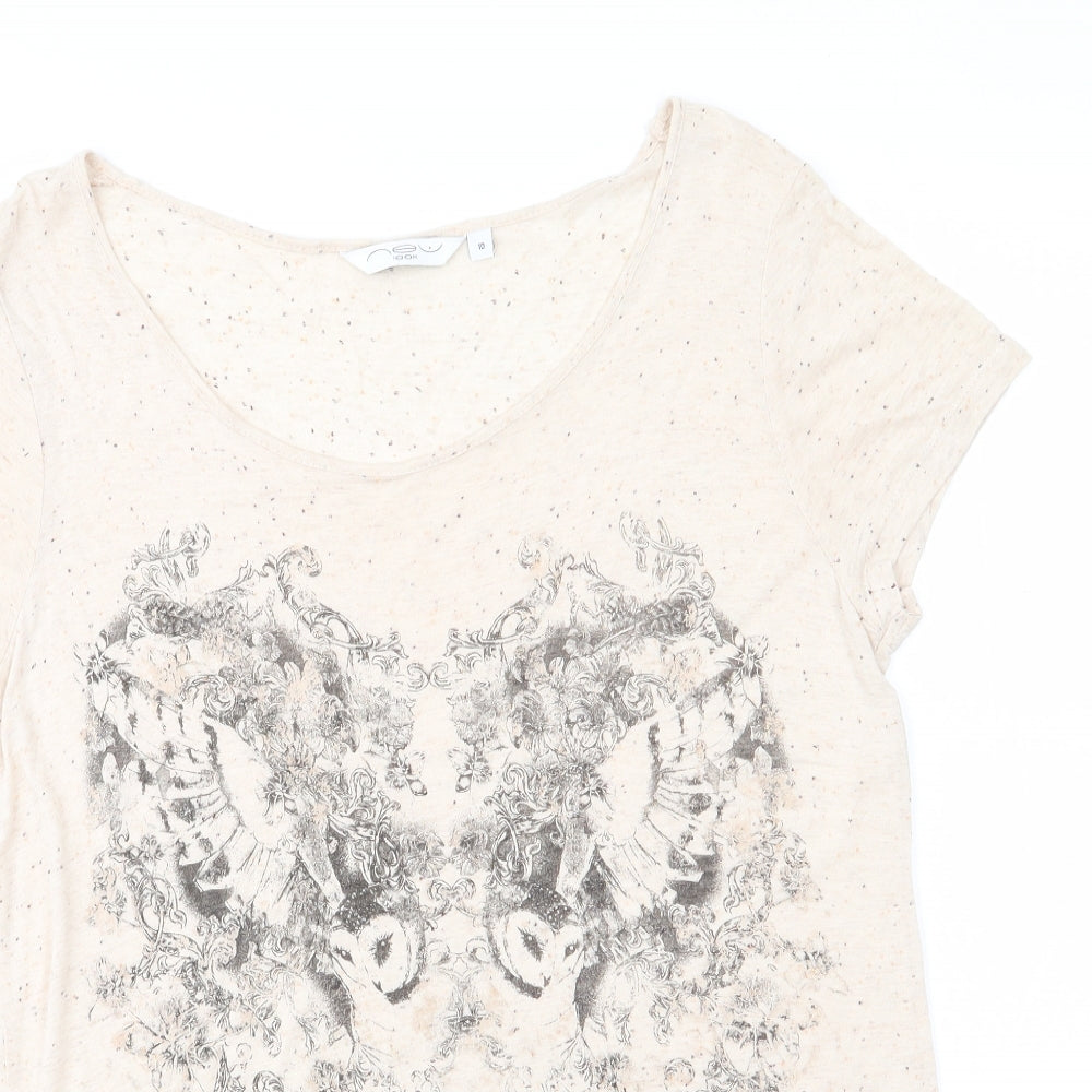 New Look Womens Beige Animal Print  Basic T-Shirt Size 10 Round Neck - Owl Subtle Glitter effect