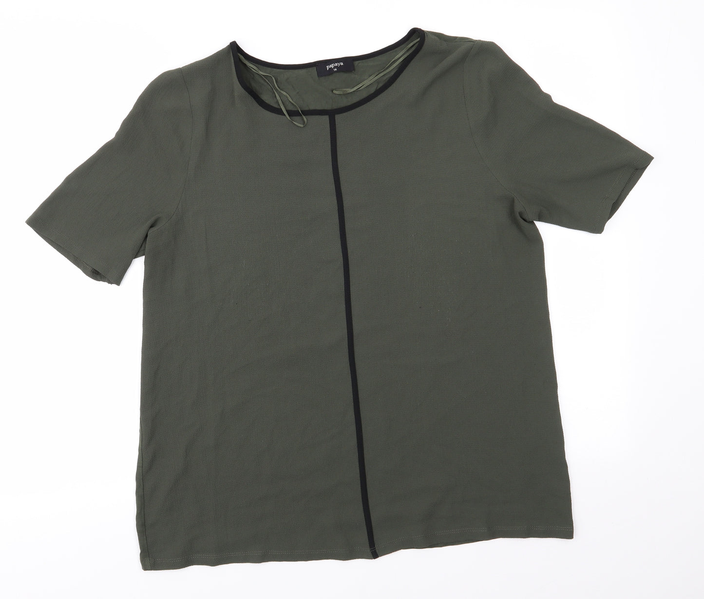 Papaya Womens Green  Polyester Basic T-Shirt Size 14 Round Neck - Front & Back textures differ