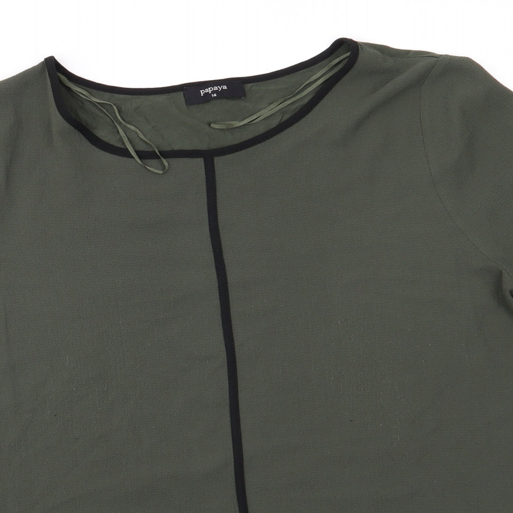 Papaya Womens Green  Polyester Basic T-Shirt Size 14 Round Neck - Front & Back textures differ