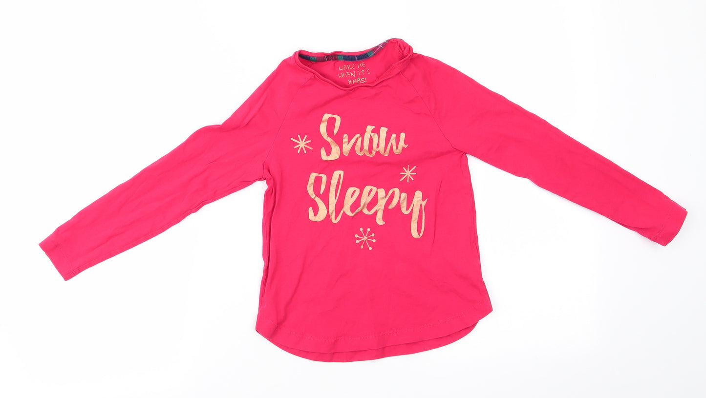 Matalan Girls Red Solid Cotton  Pyjama Top Size 7 Years   - Snow Sleepy Gold