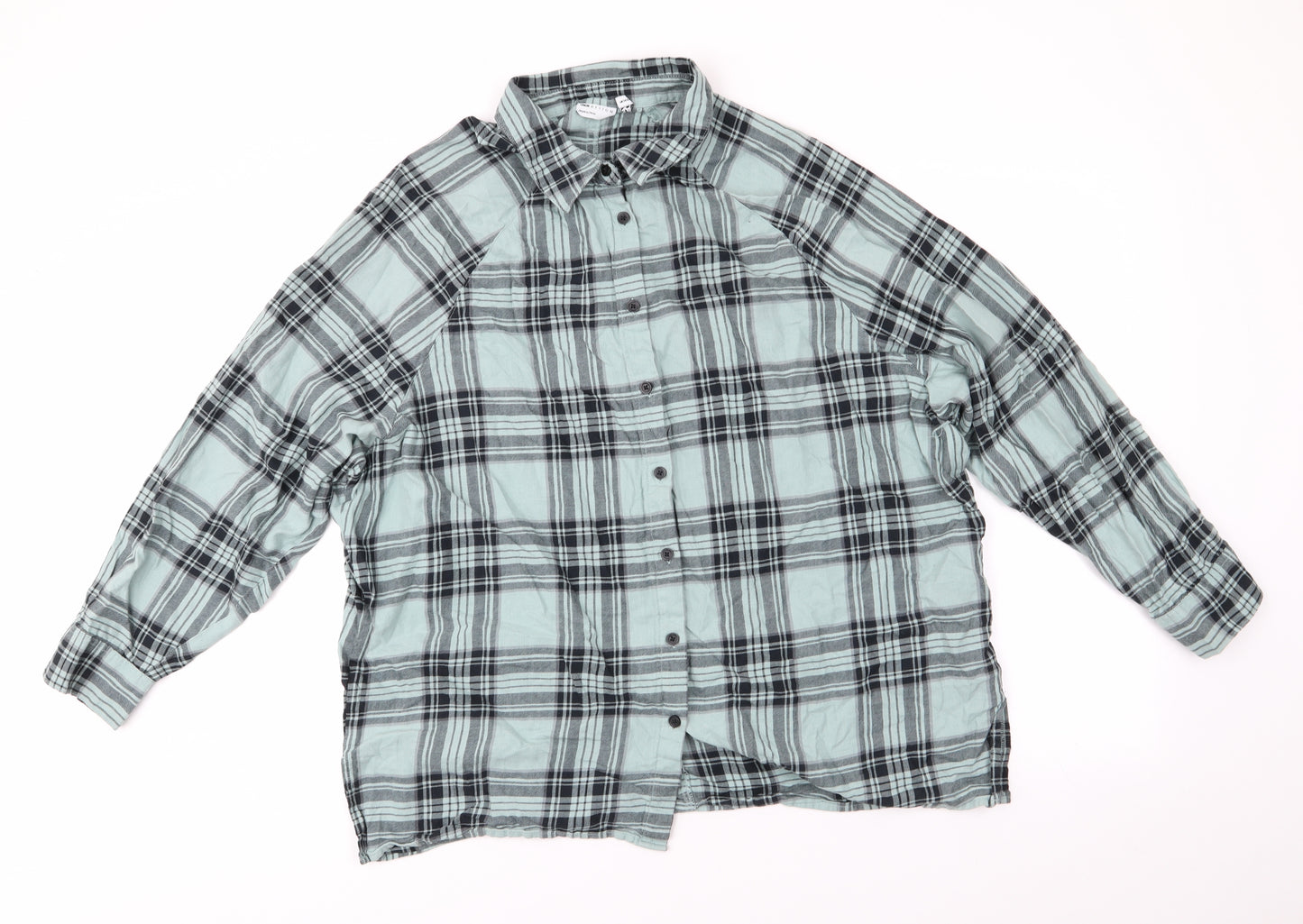 ASOS De Womens Green Check Cotton Basic Button-Up Size 14 Collared - Green Black Check