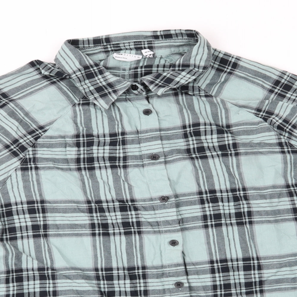ASOS De Womens Green Check Cotton Basic Button-Up Size 14 Collared - Green Black Check