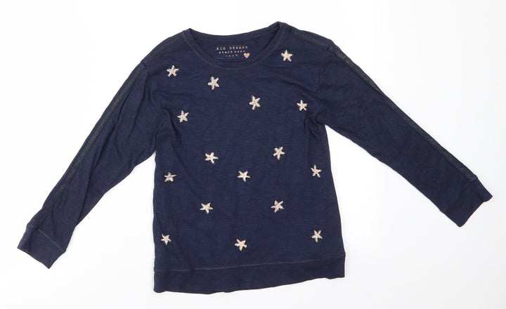 NEXT Girls Blue Solid Cotton Pyjama Top Size 8 Years - Subtle shimmer effect Stars
