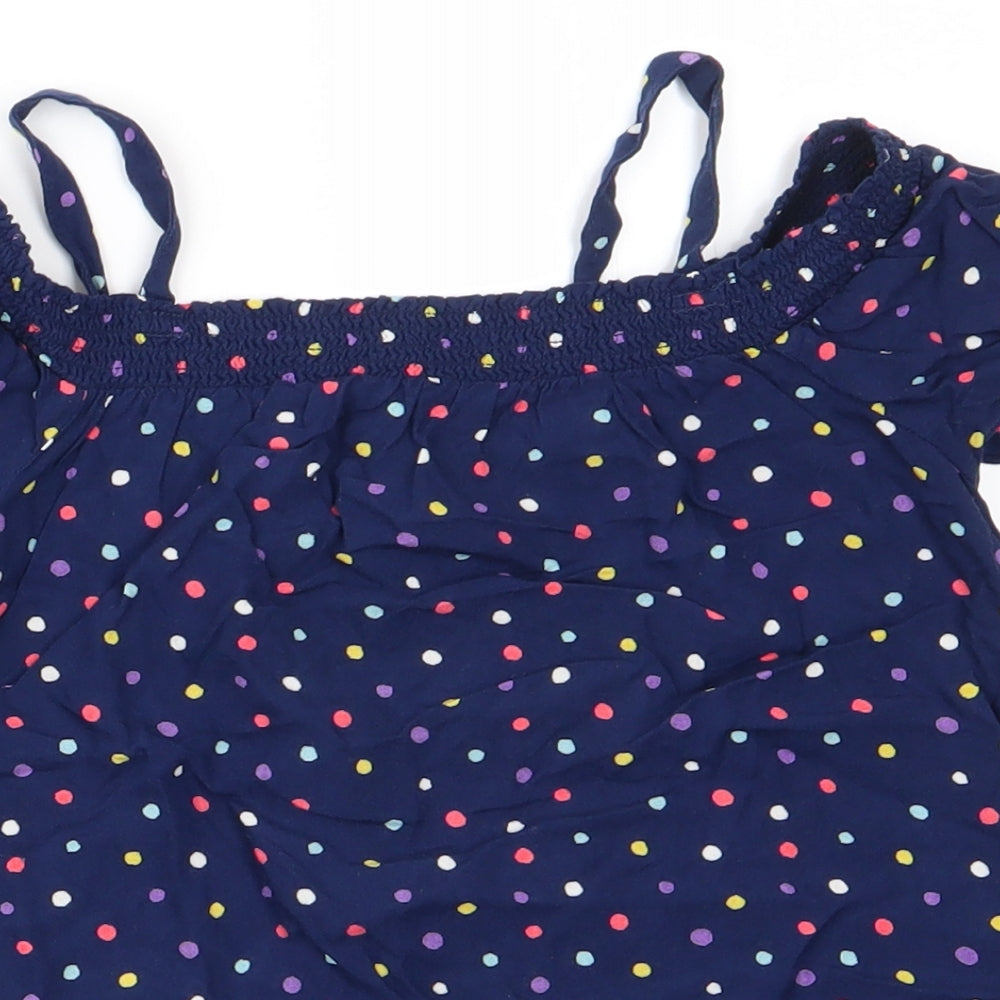 NEXT Girls Blue Polka Dot Viscose Basic Blouse Size 9 Years Off the Shoulder  - Tie Front Off Shoulder with straps Multi Colour Polka dots