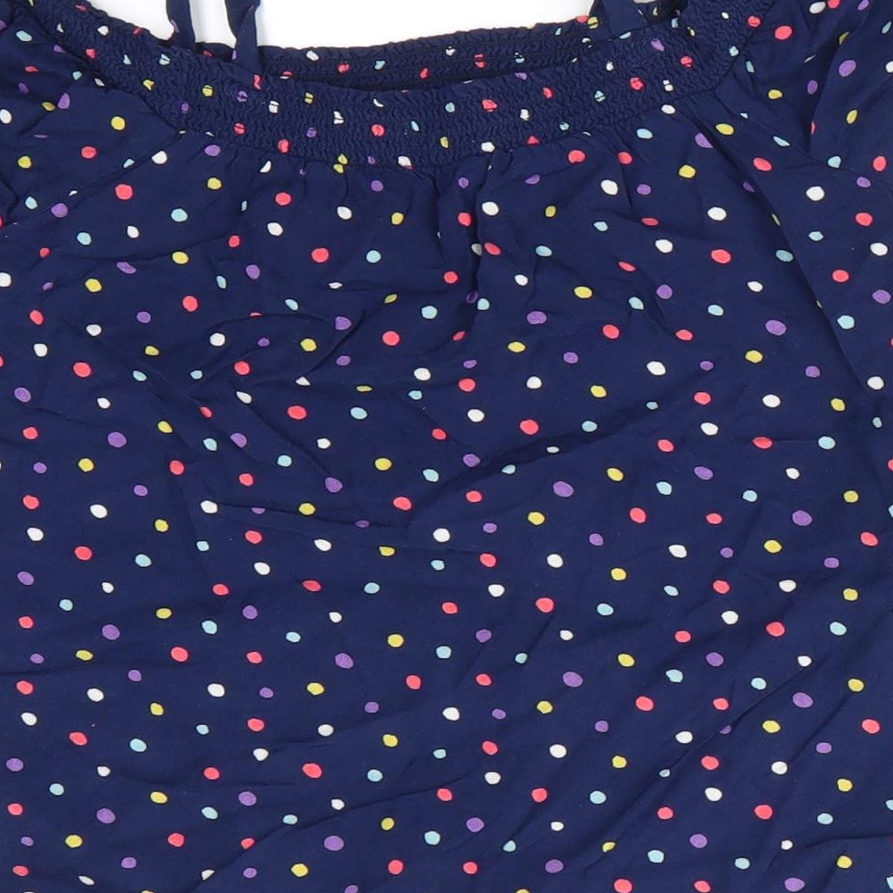 NEXT Girls Blue Polka Dot Viscose Basic Blouse Size 9 Years Off the Shoulder  - Tie Front Off Shoulder with straps Multi Colour Polka dots