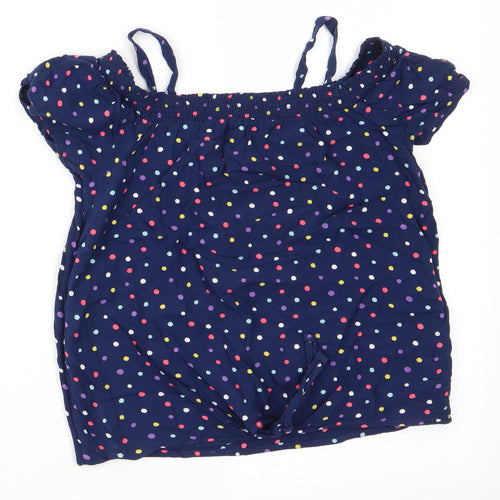 NEXT Girls Blue Polka Dot Viscose Basic Blouse Size 8 Years Off the Shoulder  - Tie Front Off Shoulder with straps Multi Colour Polka dots