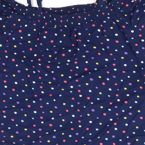NEXT Girls Blue Polka Dot Viscose Basic Blouse Size 8 Years Off the Shoulder  - Tie Front Off Shoulder with straps Multi Colour Polka dots