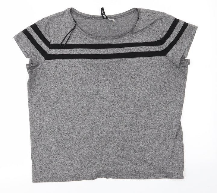 Divided Womens Grey  Viscose Basic T-Shirt Size M Round Neck - Grey Black mix 2 Black Stripes on chest and arms