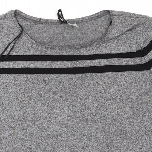 Divided Womens Grey  Viscose Basic T-Shirt Size M Round Neck - Grey Black mix 2 Black Stripes on chest and arms