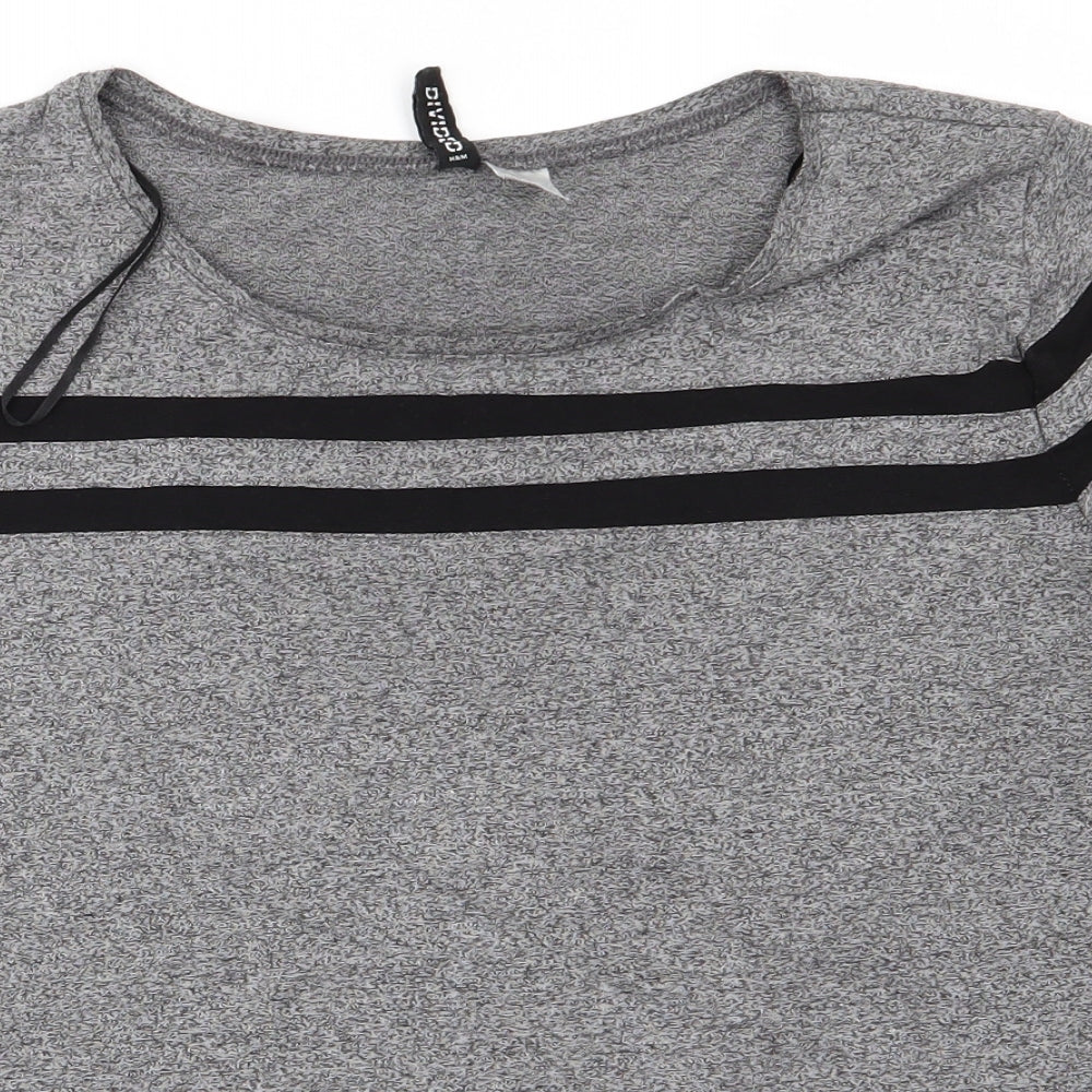 Divided Womens Grey  Viscose Basic T-Shirt Size M Round Neck - Grey Black mix 2 Black Stripes on chest and arms