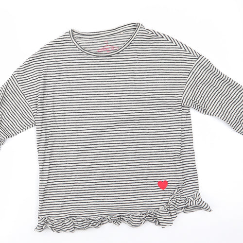 NEXT Girls Black Spotted Cotton Tunic T-Shirt Size 10 Years Round Neck  - Subtle shimmer effect Heart Logo Frilled hem