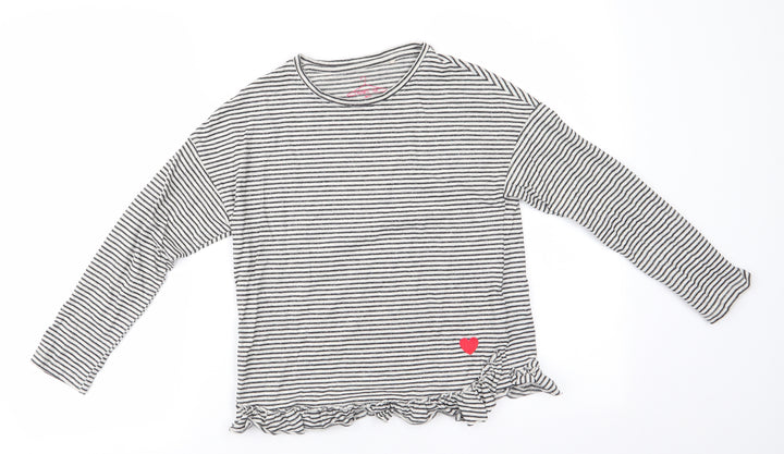NEXT Girls Black Spotted Cotton Tunic T-Shirt Size 10 Years Round Neck - Subtle shimmer effect Heart Logo Frilled hem