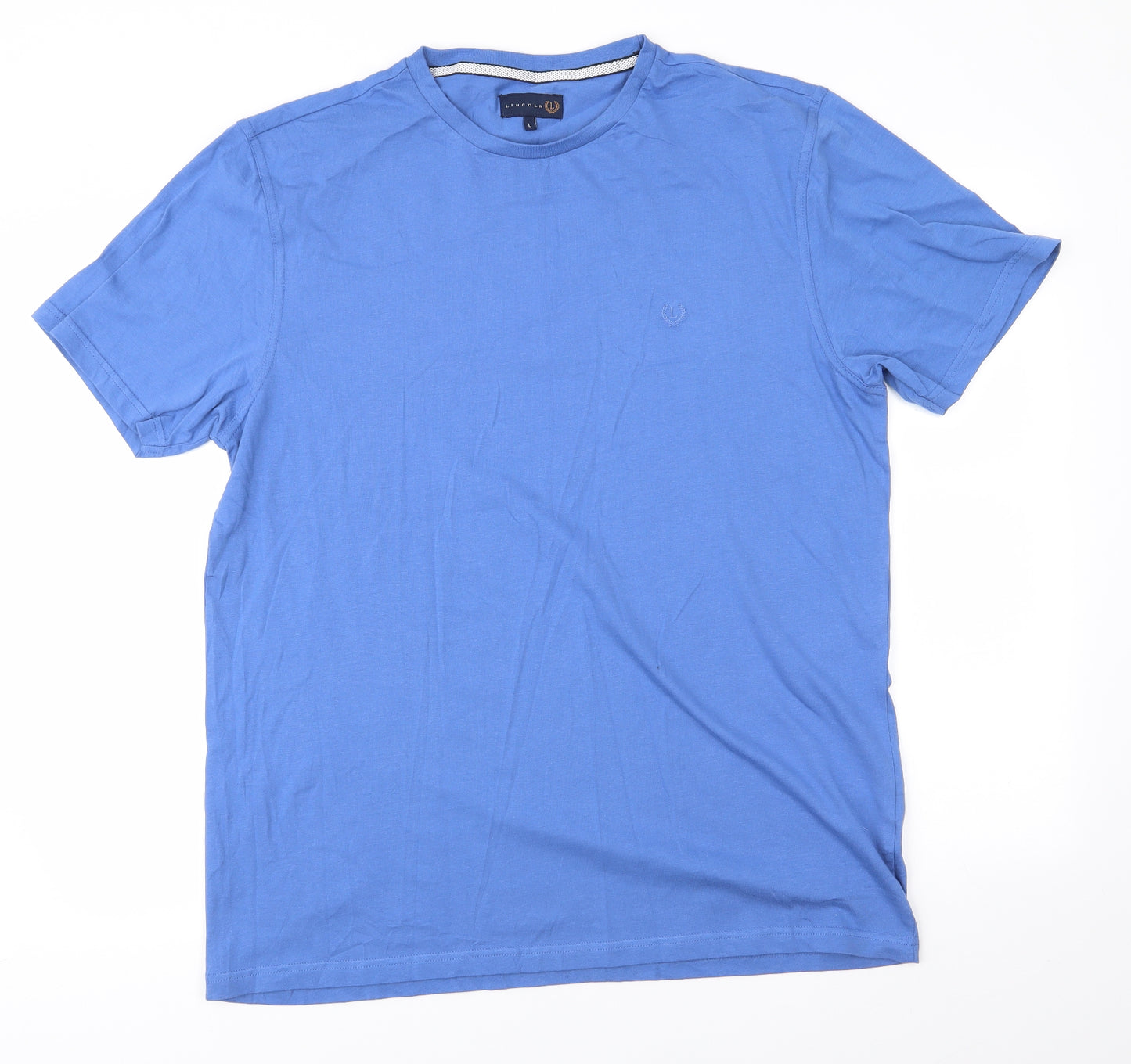 Lincoln Mens Blue  Cotton  T-Shirt Size L Round Neck  - Mid Blue
