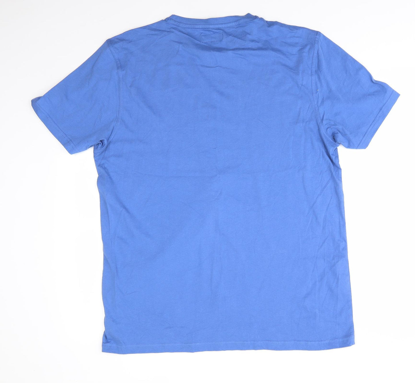 Lincoln Mens Blue  Cotton  T-Shirt Size L Round Neck  - Mid Blue