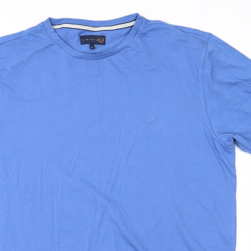 Lincoln Mens Blue  Cotton  T-Shirt Size L Round Neck  - Mid Blue
