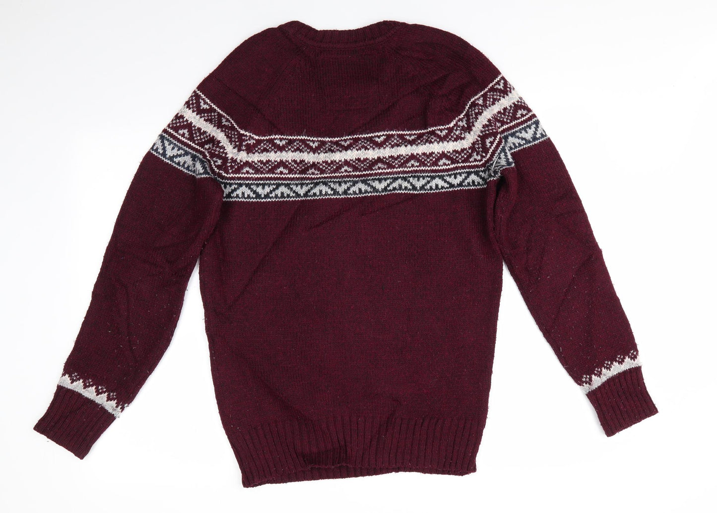 Vintage Superdry Mens Red Round Neck Geometric Acrylic Pullover Jumper Size S   - Burgandy