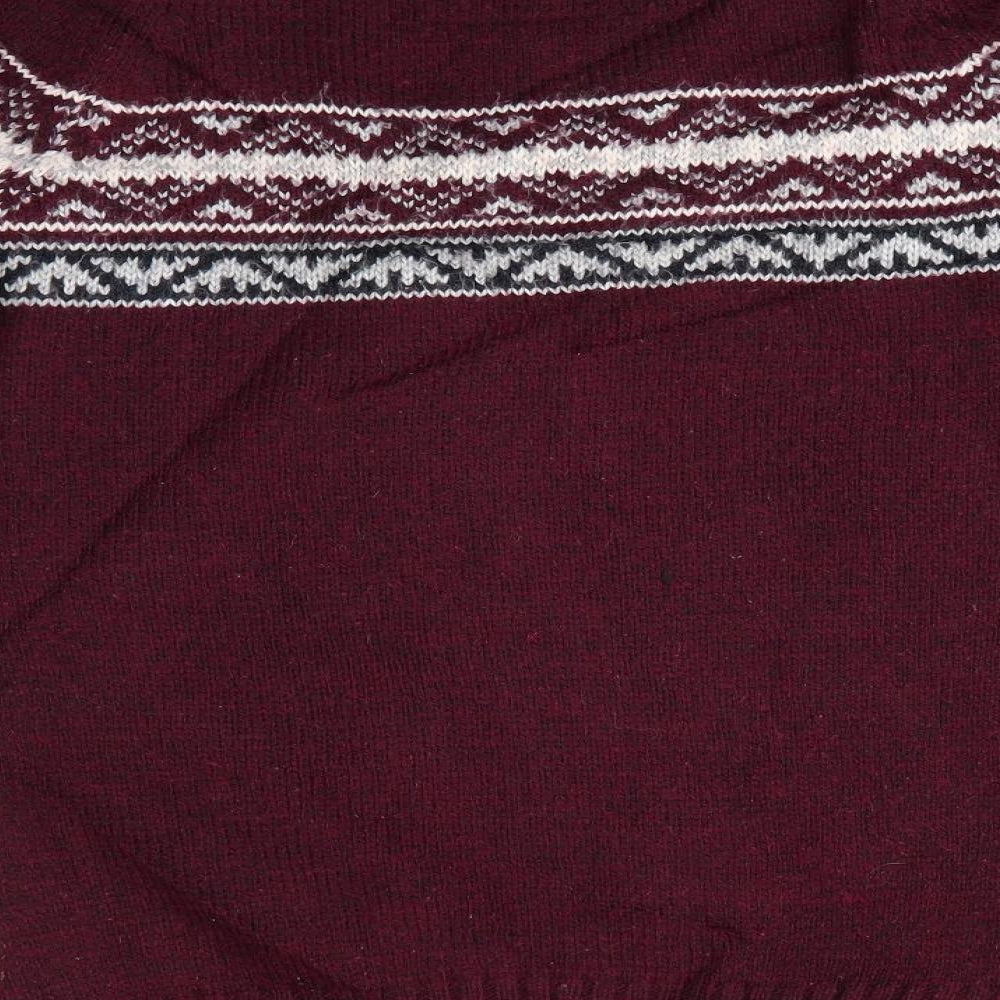 Vintage Superdry Mens Red Round Neck Geometric Acrylic Pullover Jumper Size S   - Burgandy