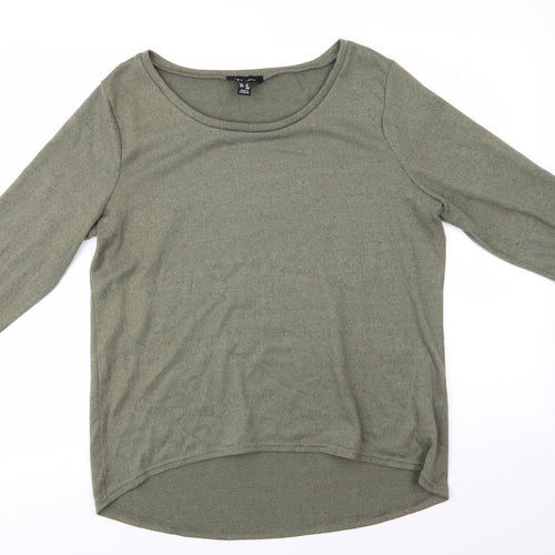 New Look Womens Green Boat Neck  Polyester Pullover Jumper Size 14   - Turn Up Sleeves Olive Green