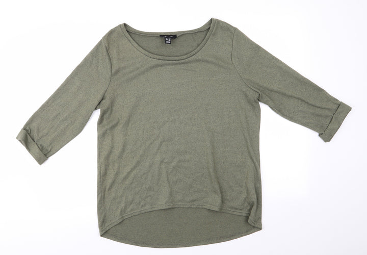New Look Womens Green Boat Neck Polyester Pullover Jumper Size 14 - Turn Up Sleeves Olive Green