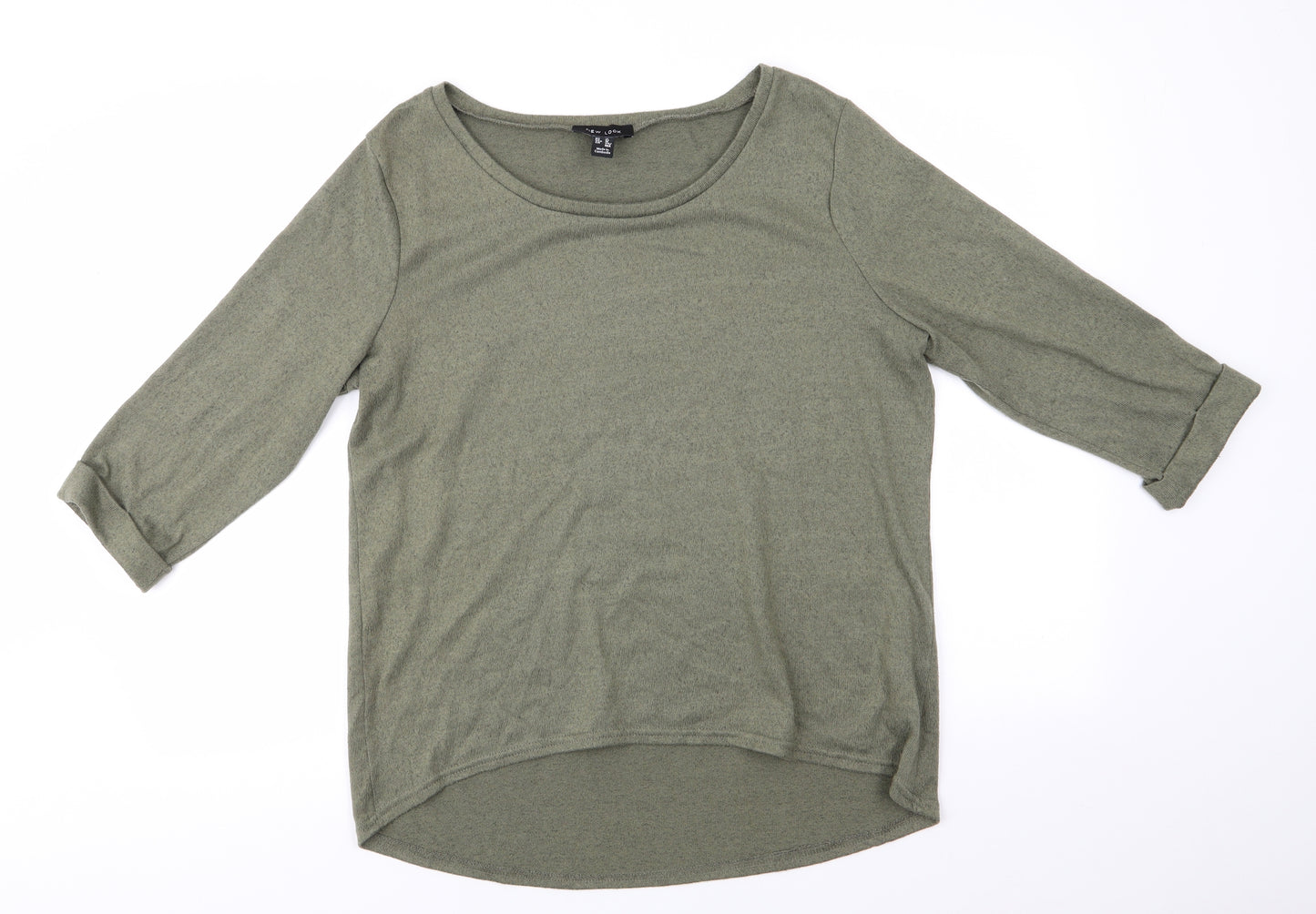New Look Womens Green Boat Neck  Polyester Pullover Jumper Size 14   - Turn Up Sleeves Olive Green