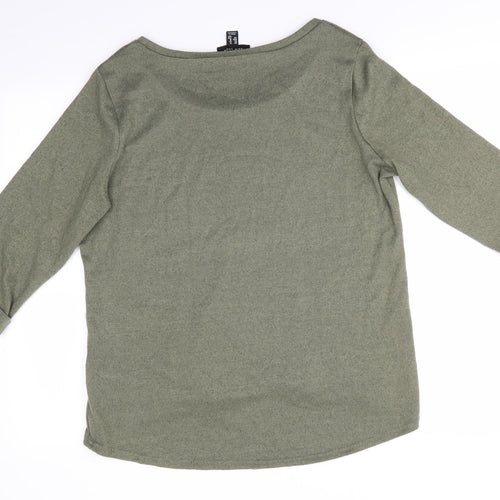 New Look Womens Green Boat Neck  Polyester Pullover Jumper Size 14   - Turn Up Sleeves Olive Green