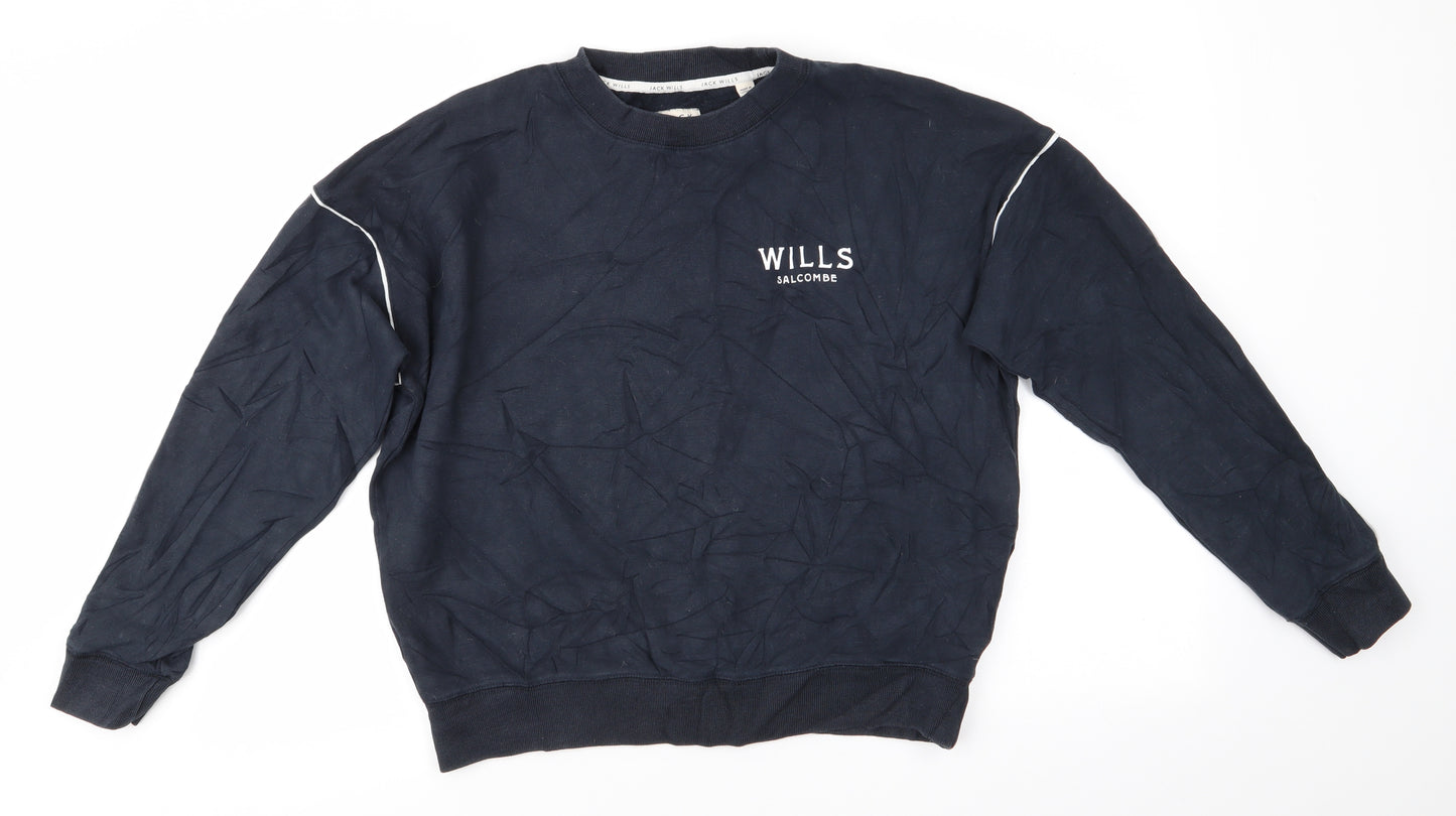 Jack Wills Womens Blue  Cotton Pullover Sweatshirt Size 8   - Wills Salcombe