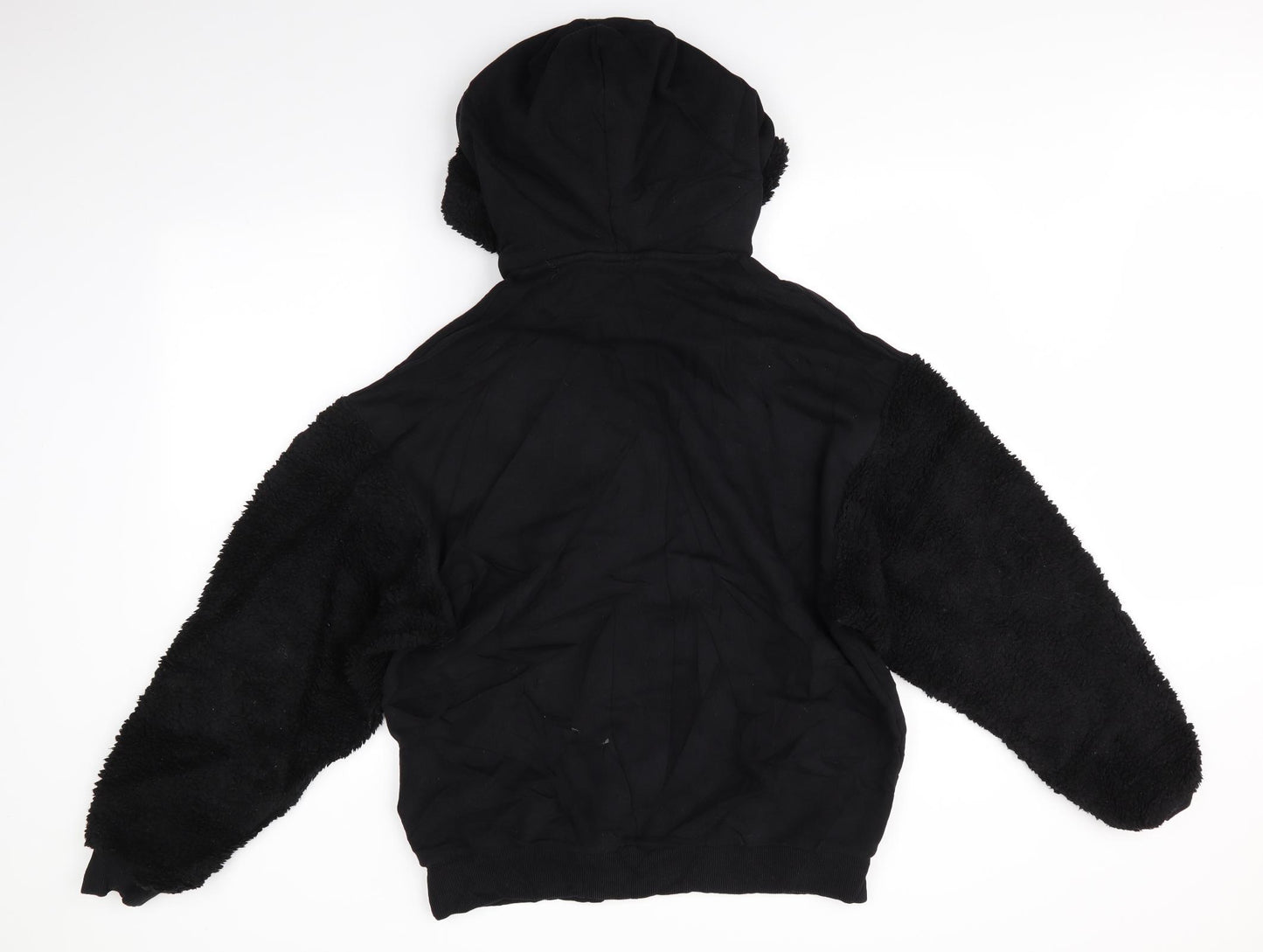 ASOS Mens Black  Cotton Pullover Hoodie Size M   - Double Hood Faux Sheepskin Hood & Arms