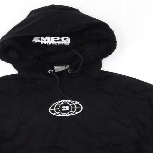 ASOS Mens Black  Cotton Pullover Hoodie Size M   - Double Hood Faux Sheepskin Hood & Arms