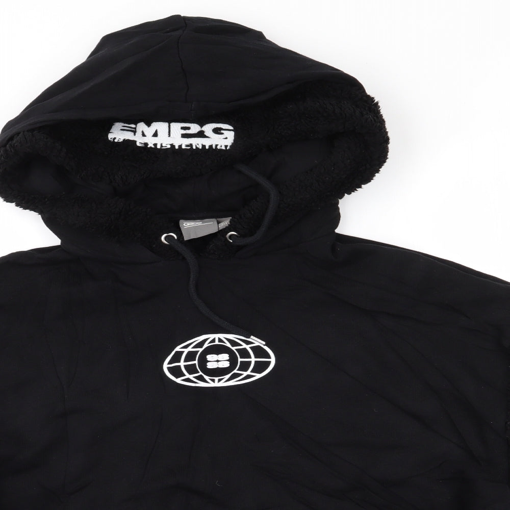 ASOS Mens Black  Cotton Pullover Hoodie Size M   - Double Hood Faux Sheepskin Hood & Arms