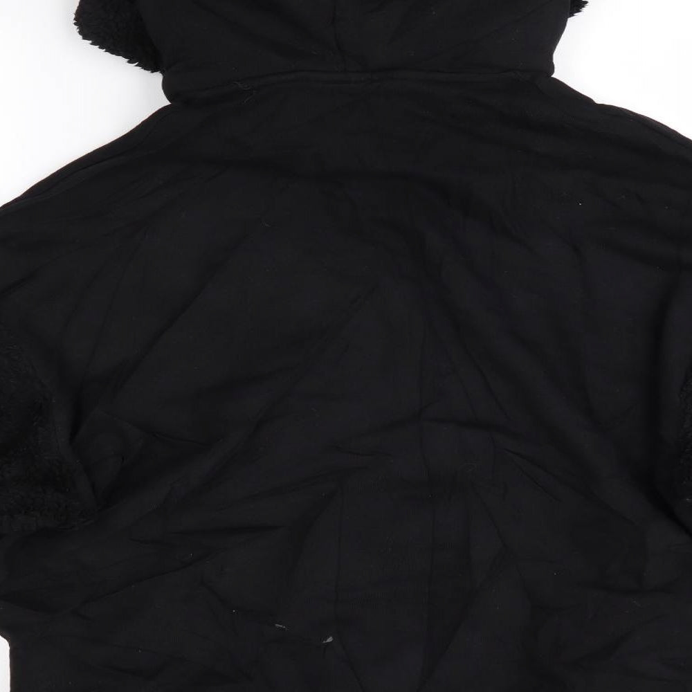 ASOS Mens Black  Cotton Pullover Hoodie Size M   - Double Hood Faux Sheepskin Hood & Arms