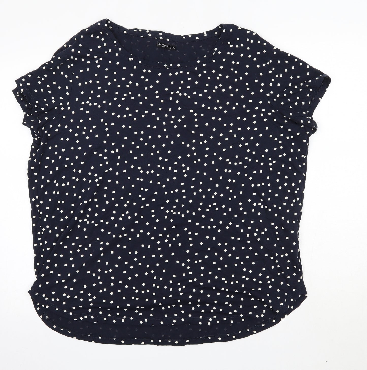 encuentro Womens Blue Polka Dot 100% Cotton Basic Blouse Size 2XL Round Neck