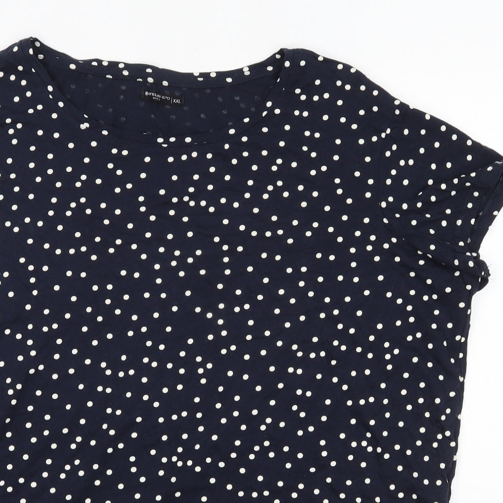encuentro Womens Blue Polka Dot 100% Cotton Basic Blouse Size 2XL Round Neck