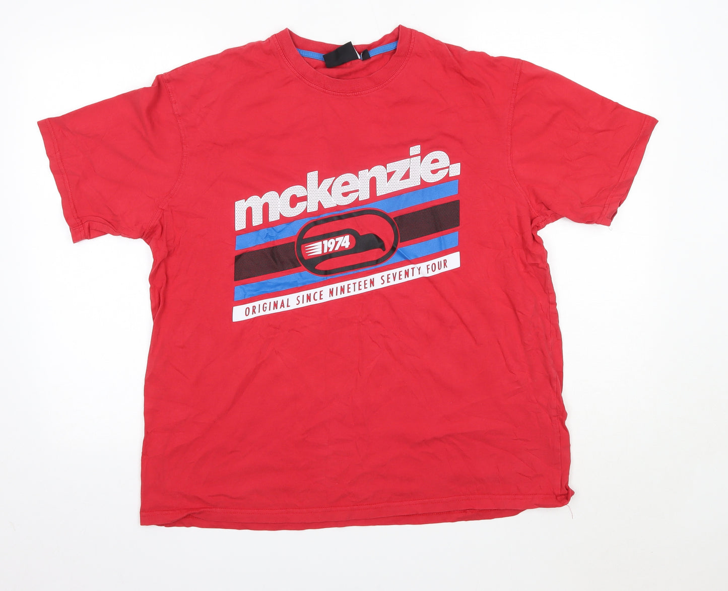 McKenzie Mens Red  Cotton  T-Shirt Size L Round Neck