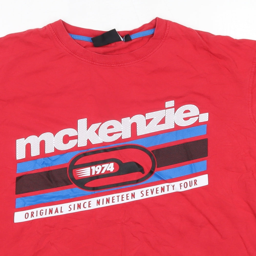 McKenzie Mens Red  Cotton  T-Shirt Size L Round Neck