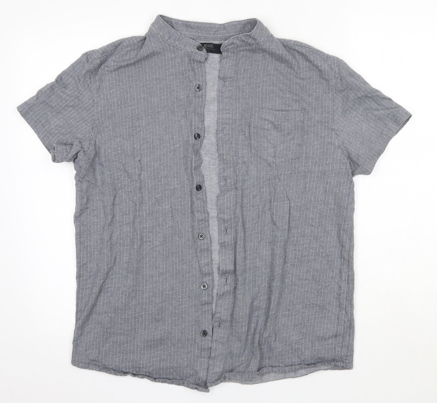 Acw85 Mens Grey  Cotton  Button-Up Size L Round Neck
