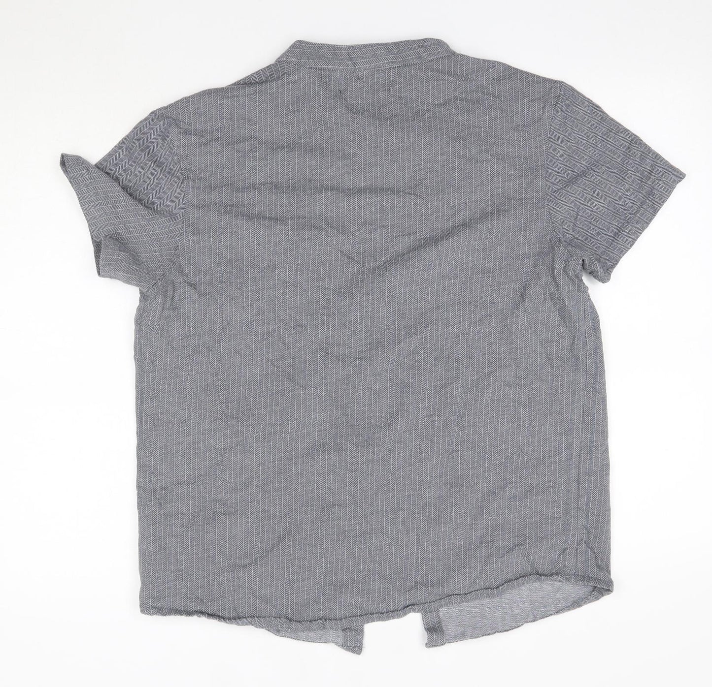 Acw85 Mens Grey  Cotton  Button-Up Size L Round Neck