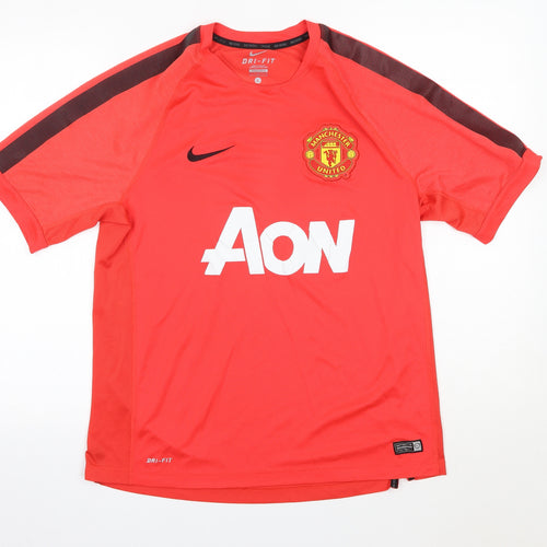 Nike Mens Orange  Polyester Basic T-Shirt Size L Round Neck  - Manchester United