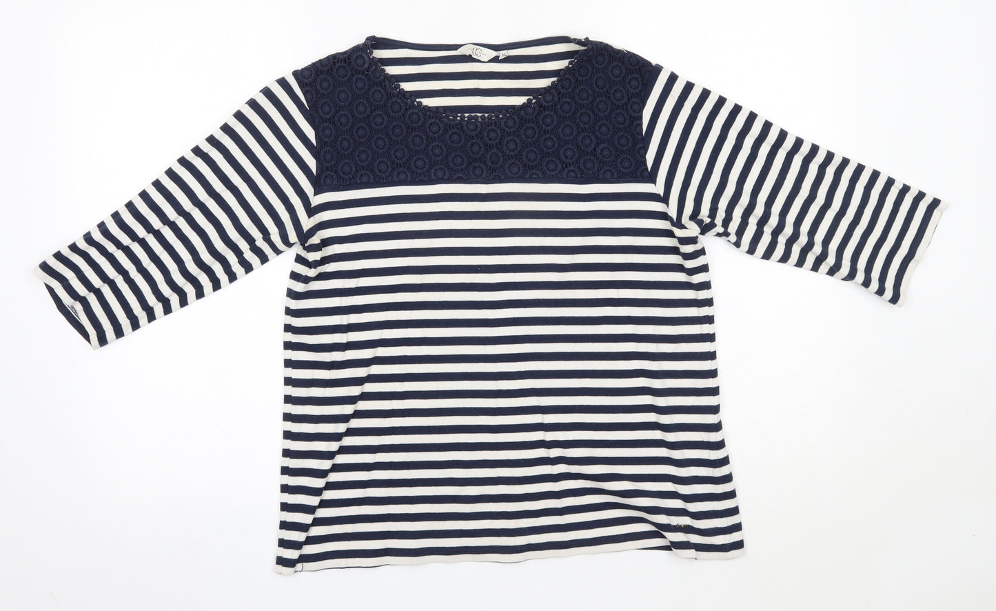 Country Casuals Womens Blue Striped 100% Cotton Basic Blouse Size M Round Neck