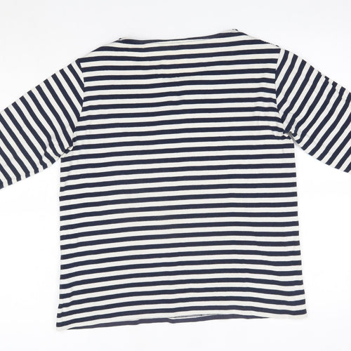 Country Casuals Womens Blue Striped 100% Cotton Basic Blouse Size M Round Neck