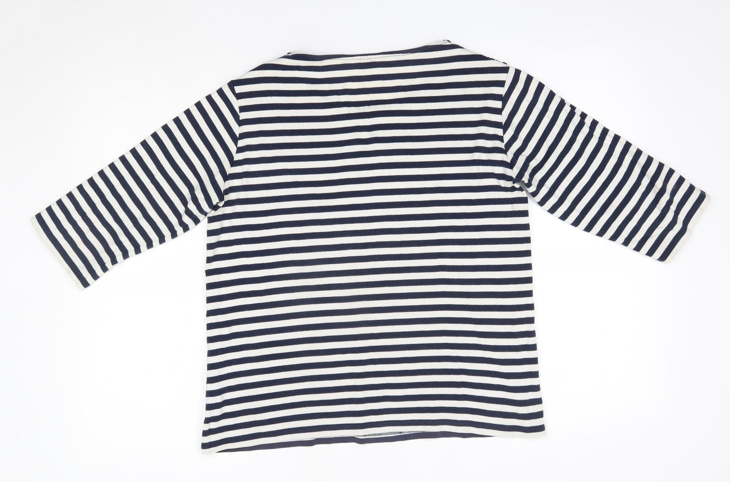 Country Casuals Womens Blue Striped 100% Cotton Basic Blouse Size M Round Neck