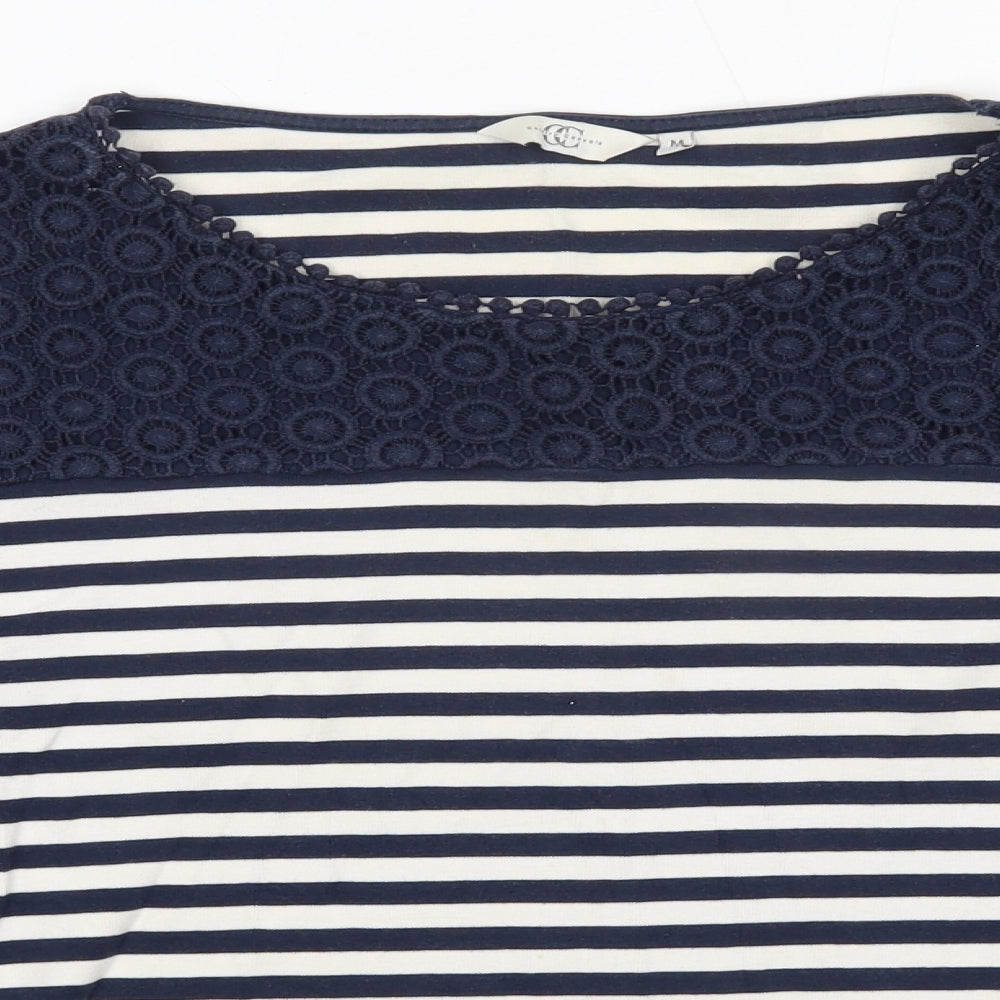 Country Casuals Womens Blue Striped 100% Cotton Basic Blouse Size M Round Neck