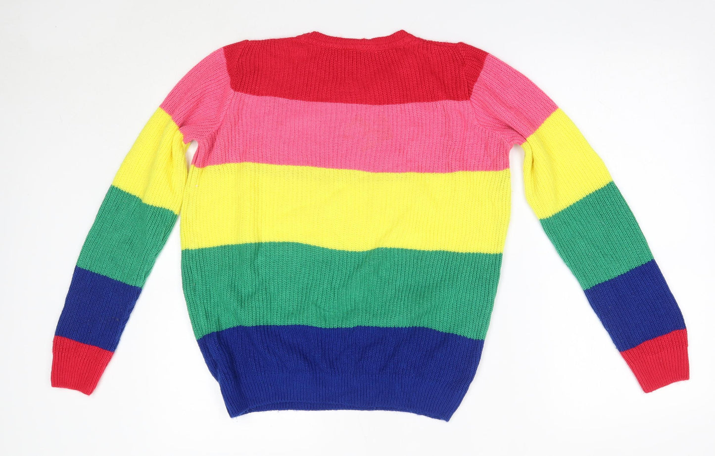 F&F Girls Multicoloured Round Neck Striped Acrylic Pullover Jumper Size 12-13 Years
