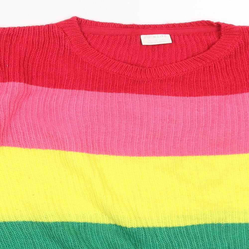 F&F Girls Multicoloured Round Neck Striped Acrylic Pullover Jumper Size 12-13 Years
