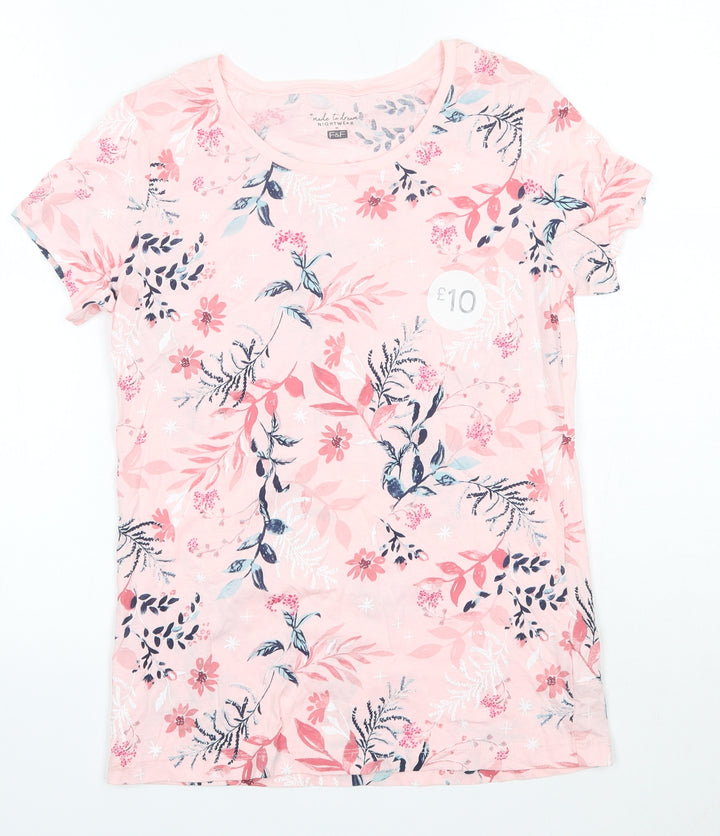 F&F Womens Pink Floral 100% Cotton Top Pyjama Top Size 6