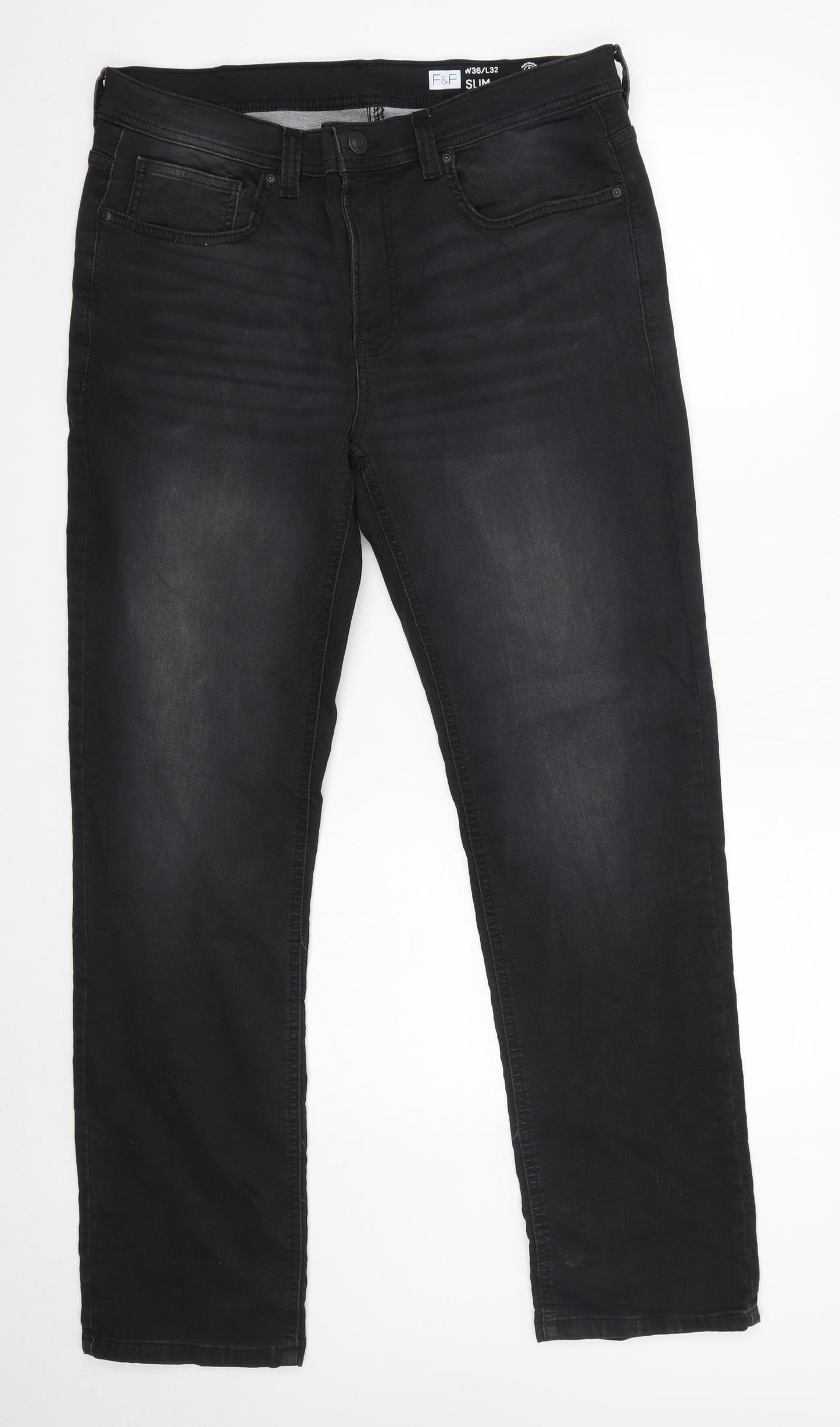 F&F Mens Grey  Cotton Straight Jeans Size 36 in L32 in Slim